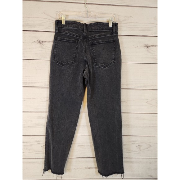 Old Navy Women's Black Stretch Solid High Rise Raw Hem Straight Leg Jeans Size 8 - Picture 2 of 7